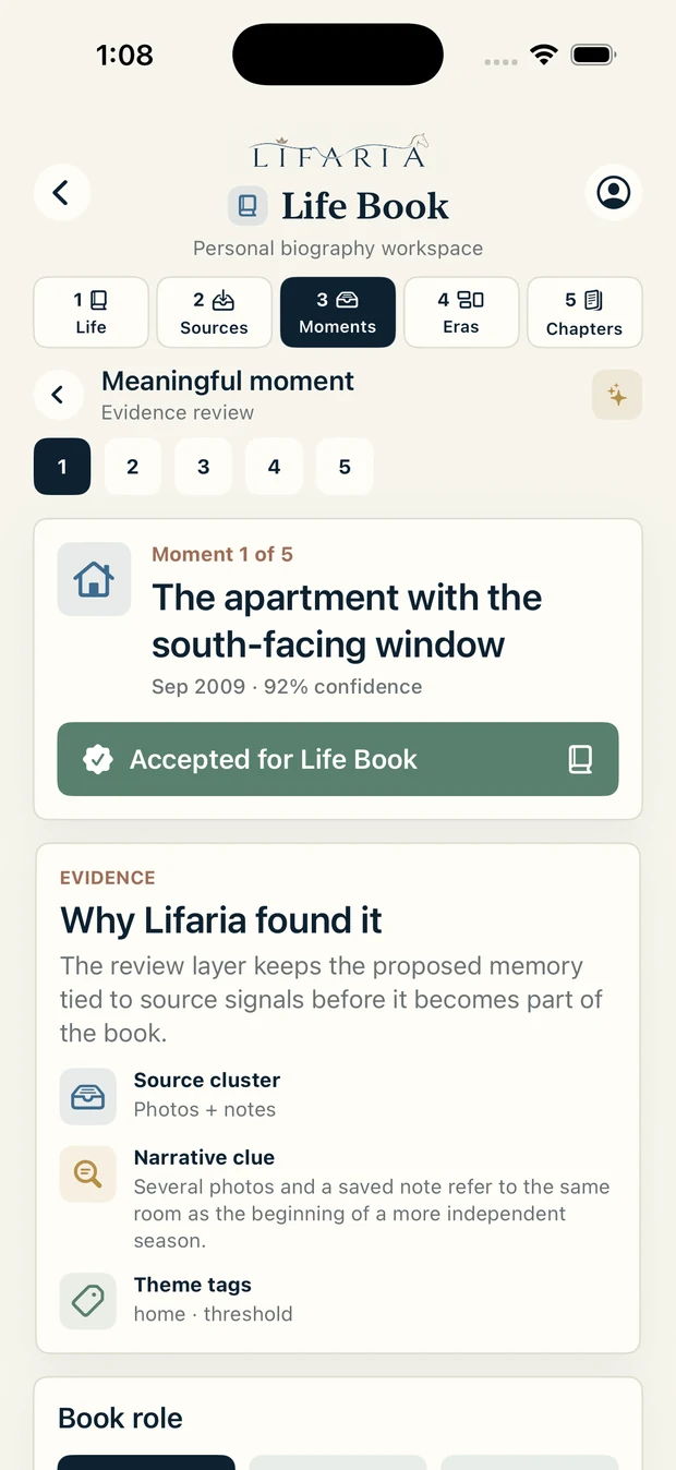 Lifaria moment evidence screen